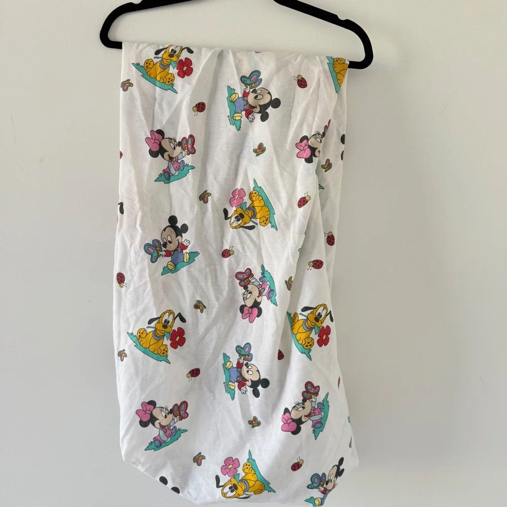 Vtg Disney Babies Crib Sheet Mickey Minnie Pluto Fitted Bedding Made in USA